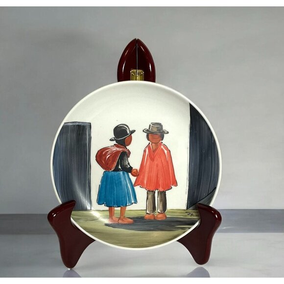 Vintage Argentina Hand Painted Decorative Artist Signed Plate With Andean Couple - Picture 2 of 6